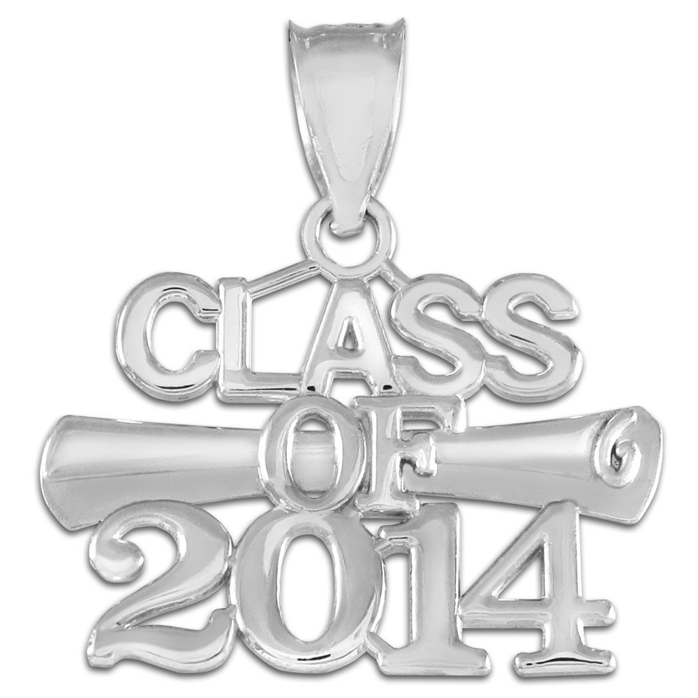 14K White Gold Class of 2014 Graduation Charm Pendant - Elegant Jewelry Gift for High School & College Graduates - Perfect for Necklaces, Bracelets & Keepsake Boxes
