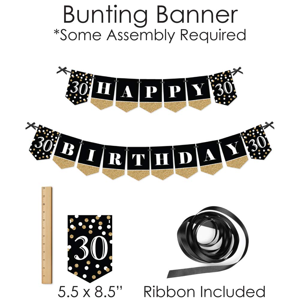 Big Dot of Happiness 30th Birthday Party Decorations Kit - Gold Banner & Photo Booth Props - Adult Birthday Supplies - Perfect for Milestone Celebrations & Themed Parties