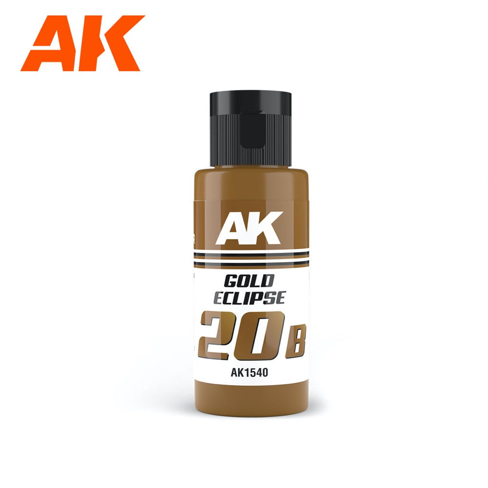 AK Interactive AK1540 Dual Exo Sc-Fi 20B Gold Eclipse 60ml Acrylic Paint - Premium Metallic Finish for Miniature Models, Sci-Fi Figures & Cosplay Props - Perfect for Warhammer, D&D and Tabletop Gaming