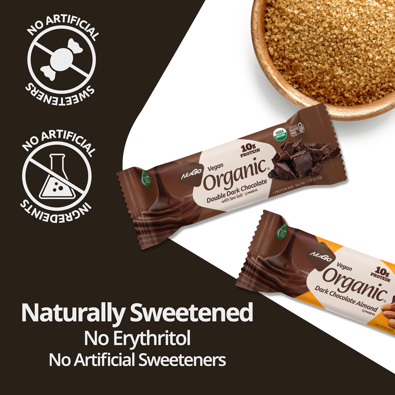 Nugo Organic Dark Chocolate Almond Protein Bar - 10g Vegan Protein, Gluten Free, Non-GMO (24 Count) - Perfect for Post-Workout Recovery & Healthy Snacking