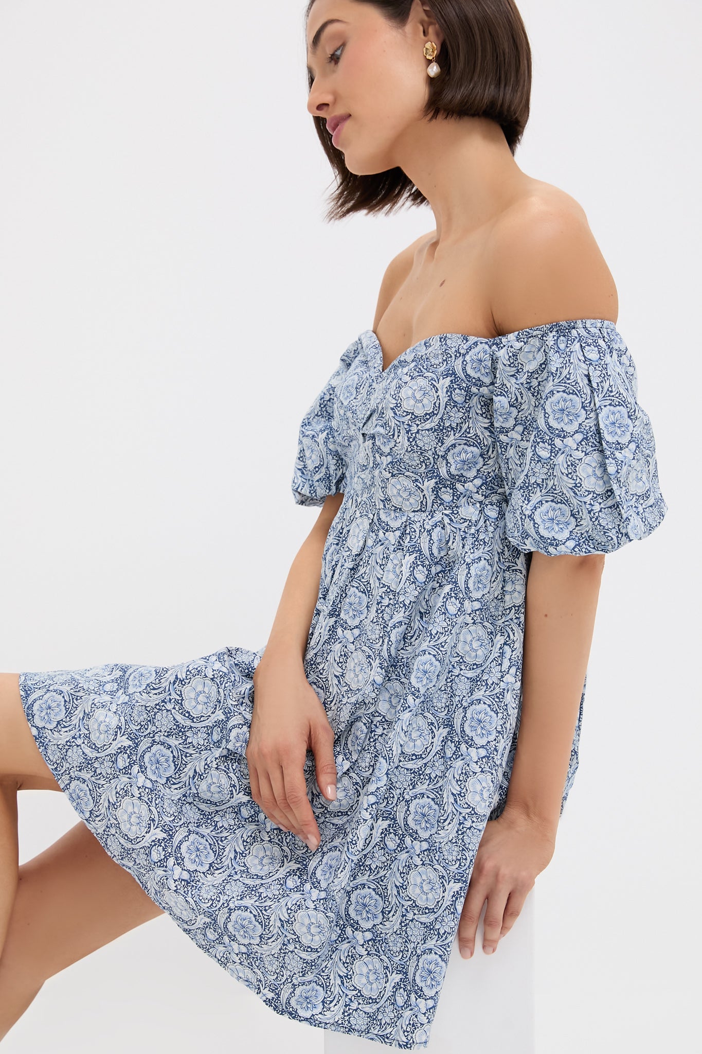 Blue Medallion Floral Olympia Mini Dress - Elegant Summer Party Outfit for Women | Perfect for Weddings, Dates & Beach Vacations