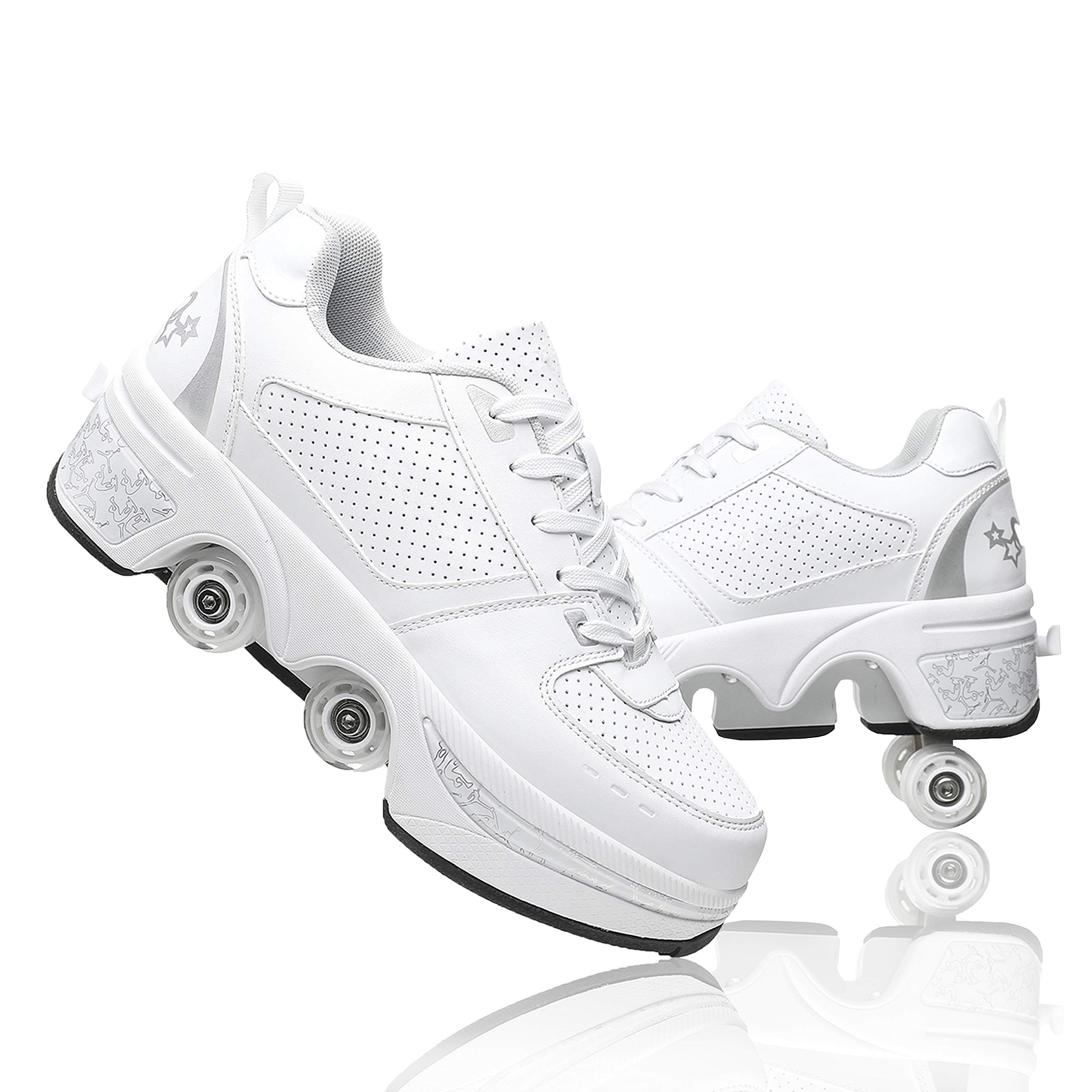 MLyzhe Deformation Roller Skates for Men & Women - Automatic Walking Shoes with Double-Row Wheels for Adults & Kids - Invisible Pulley Skate Shoes for Outdoor Sports, Commuting & Fitness