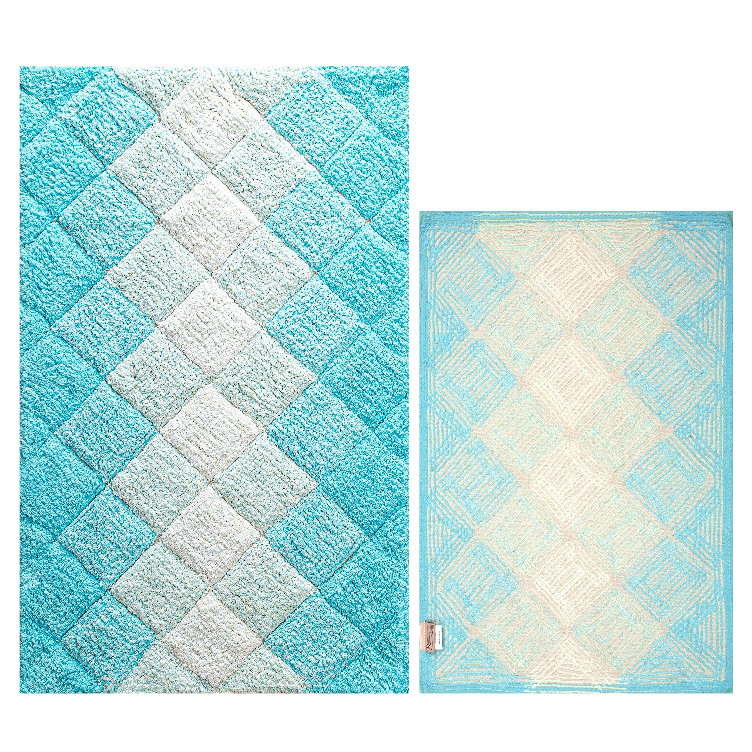 Non-Slip Bathroom Rugs Set of 2 - Quick Dry Cotton Bath Mats for Bathroom Floor, Tub, Spa & Shower | Soft & Absorbent Entryway & Living Room Doormats | 21x32 & 17x34 Inches | Perfect for Wet Areas, Bathroom Decor & Home Safety
