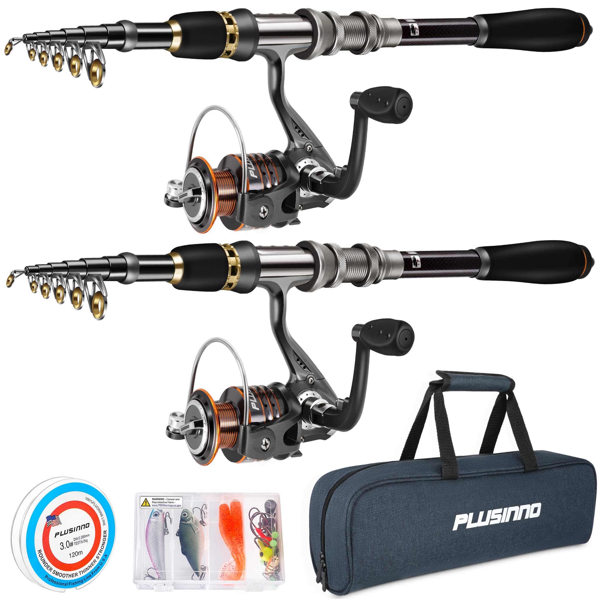 PLUSINNO Telescopic Fishing Rod and Reel Combo - Carbon Fiber Travel Fishing Pole with 12+1 Bearings Stainless Steel Reel - Compact Collapsible Rod for Beginners - Perfect Fishing Gift for Men & Adults - Ideal for Freshwater, Saltwater, and Travel Fishing Adventures