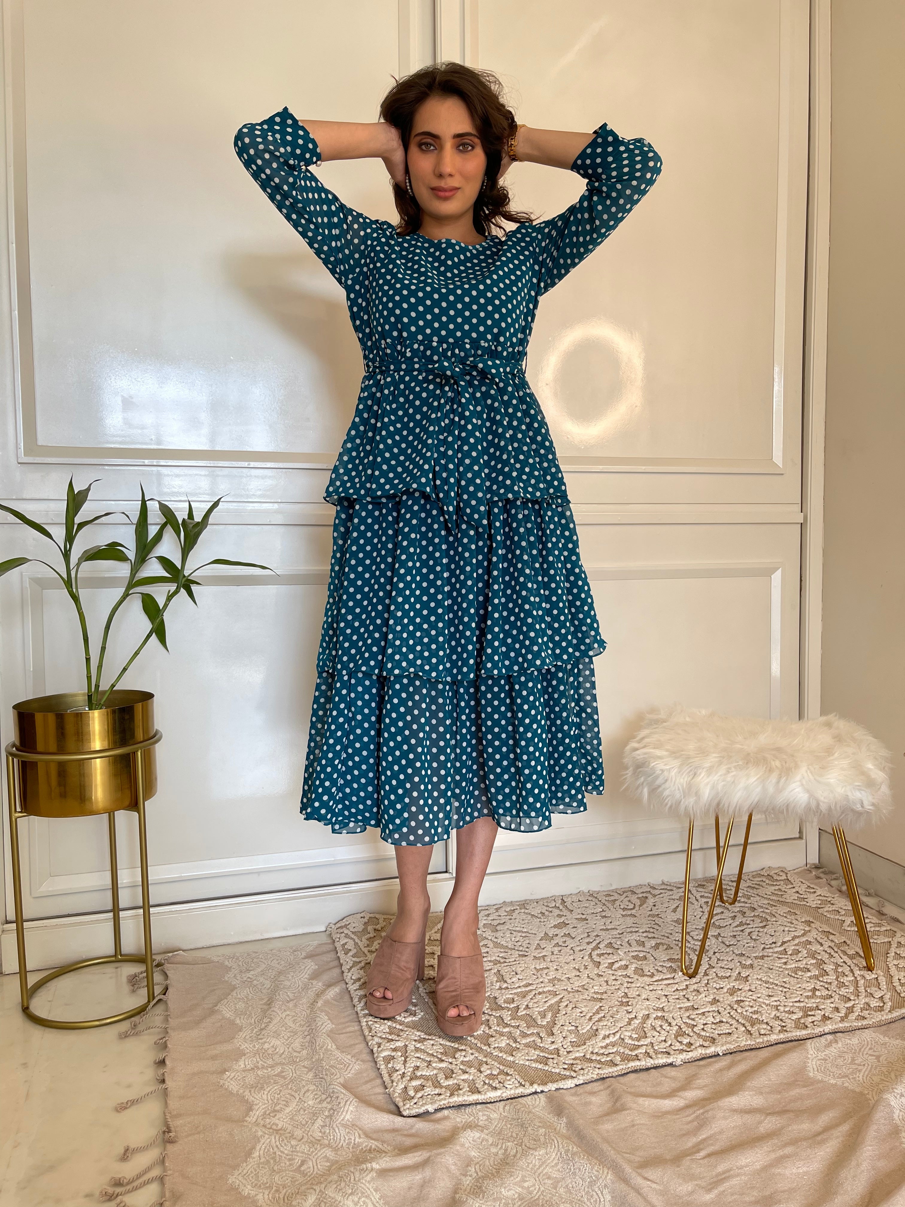 Stylish Green Polka Dot Ruffle Flared Maxi Dress for Women - Perfect for Summer Vacations, Beach Parties & Boho Weddings