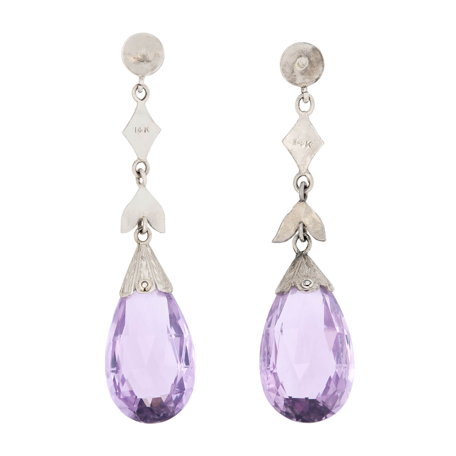 14K Gold Art Deco Amethyst Briolette Drop Earrings for Women - Vintage Style Dangle Earrings for Party, Wedding & Evening Occasions