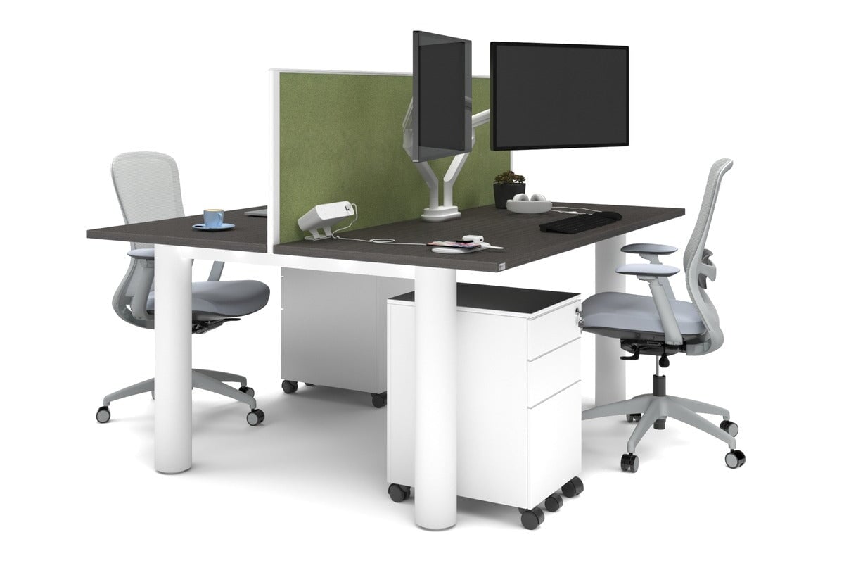Quadro Cylinder Leg 2 Person Office Workstation Desk - 1600L x 700W - Modern Shared Workspace Solution for Collaborative Teams & Coworking Spaces
