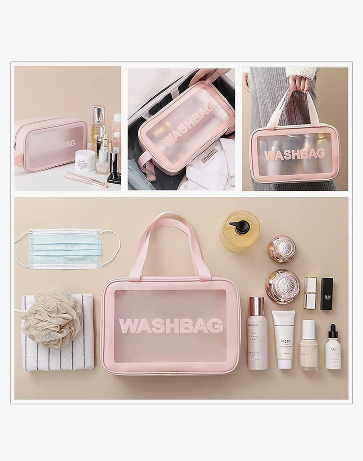 SAKSHI Creations 3-Piece Pink Cosmetic Pouch Set - Waterproof Makeup Bag for Travel, Toiletry Organizer for Brushes & Beauty Accessories - Perfect for Home, Gym & Vacation Use