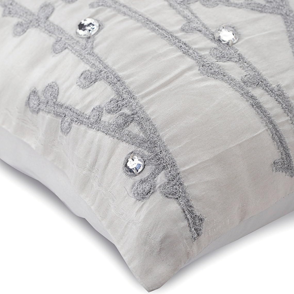 White Silk Decorative Pillow Covers 16x16 Inch (40x40 cm) - Floral Willow & Crystal Design for Sofa, Couch, Bedroom - Luxury Throw Pillow Cases for Living Room Decor & Home Styling
