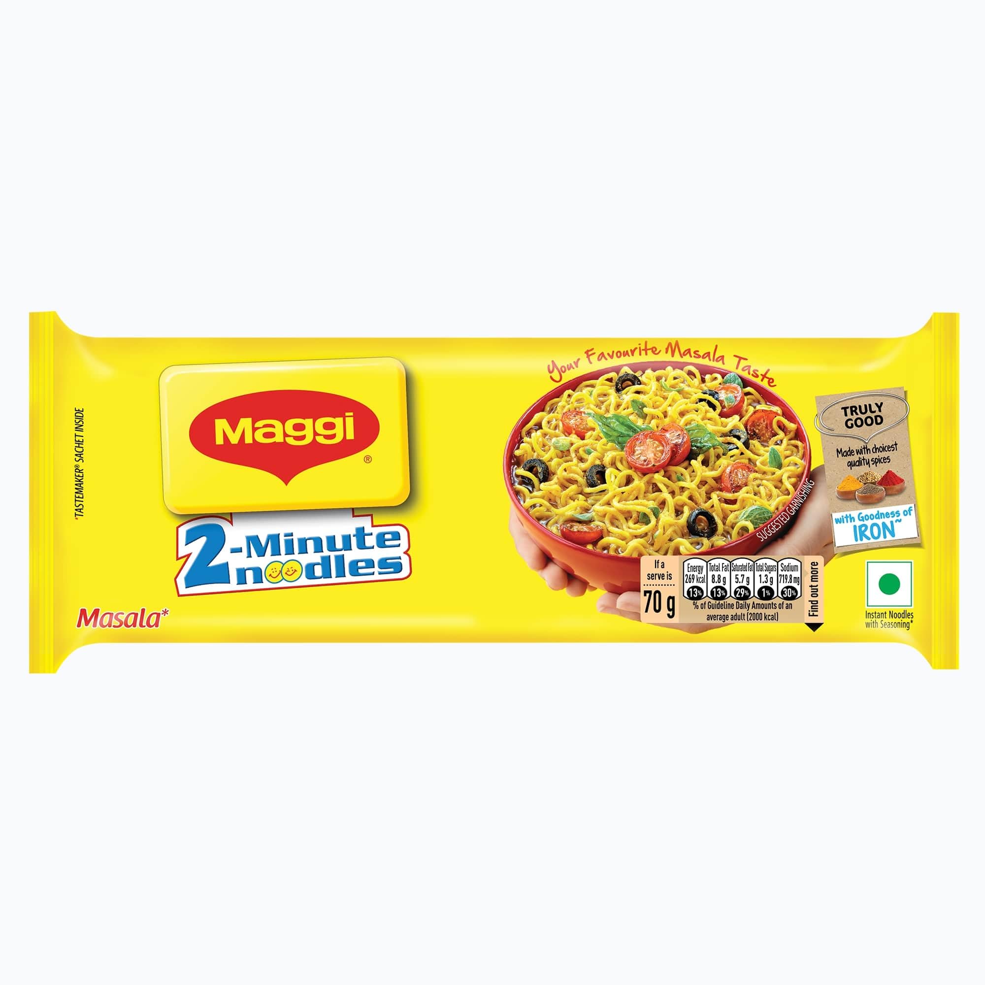 MAGGI 2-Minute Instant Masala Noodles - Iron Enriched, Premium Spices, Authentic Indian Flavor (420g Pack) | Quick Meal, Office Lunch, College Dorm Snack, Emergency Food Supply