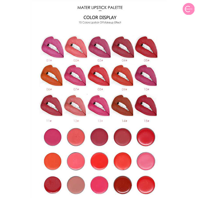 MISS ROSE 15 Color Matte Lipstick Palette - Long Lasting Waterproof Lip Makeup Kit for Women, Perfect for Daily Use, Parties and Special Occasions