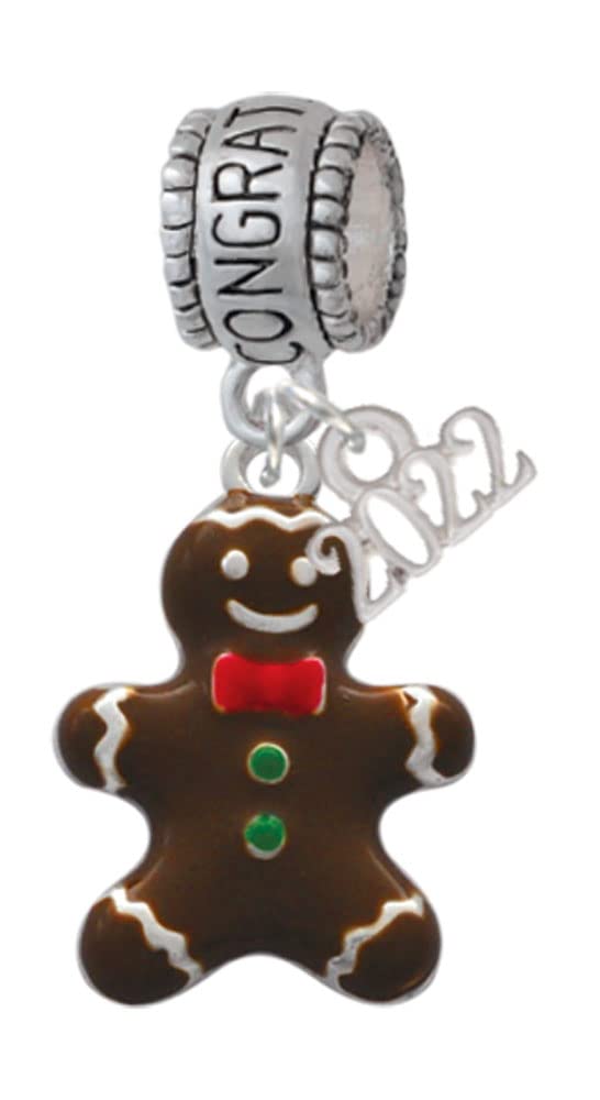 Delight Jewelry Enamel Gingerbread Boy Congratulations Charm Bead 2022 - Perfect for Christmas Gifts, Holiday Jewelry & Pandora Style Bracelet Charms