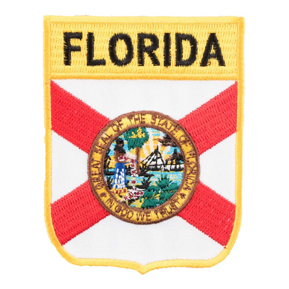 Florida State Flag Shield Patch - USA Embroidered Iron-On Patch for Jackets, Hats & Bags | Perfect for DIY Crafts, Military Uniforms & Patriotic Gifts