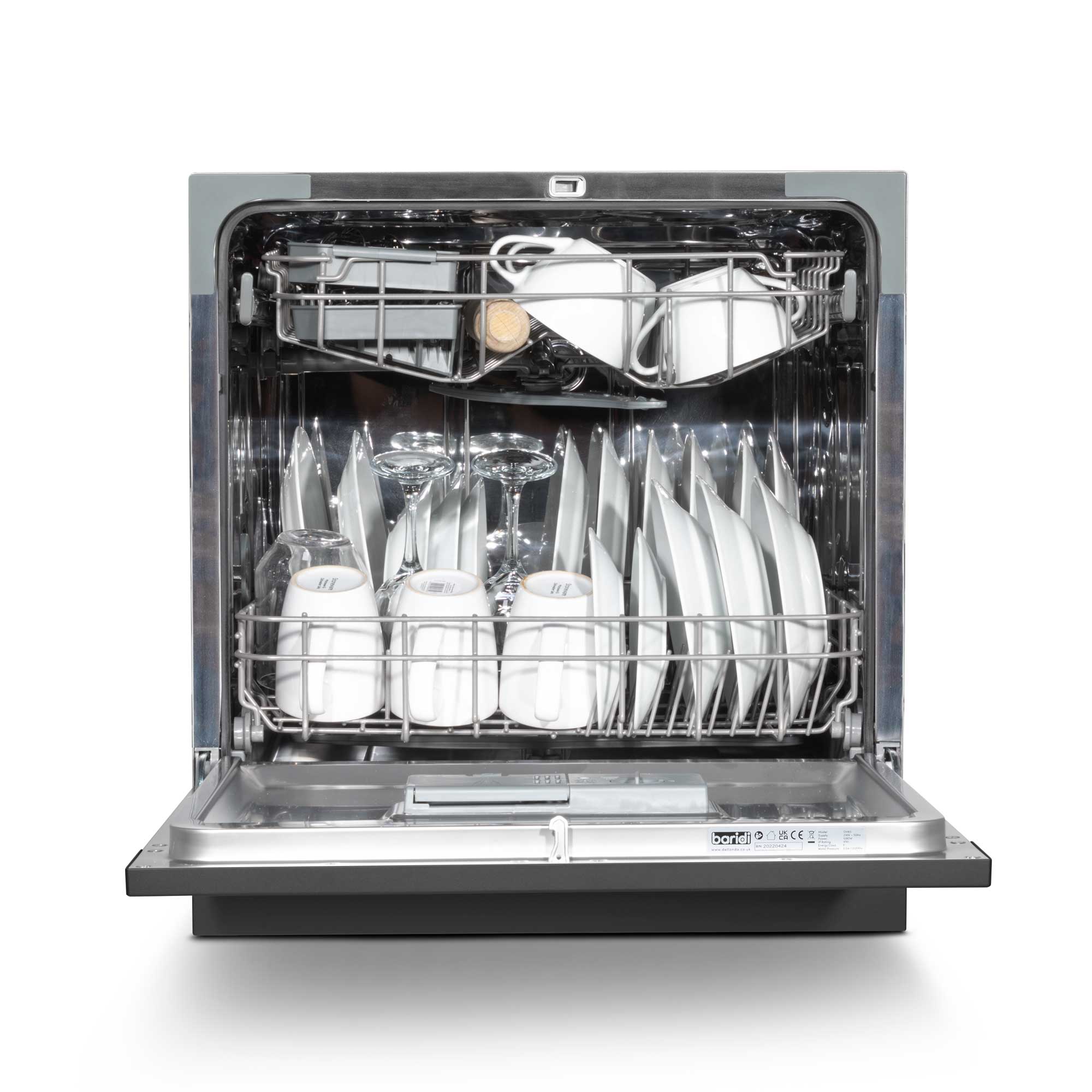 Baridi Compact Tabletop Dishwasher - 8 Place Settings, 6 Wash Programs, Ultra Quiet (42dB), 8L Capacity in Sleek Black (Model DH88) - Perfect for Apartments, RVs & Small Kitchens