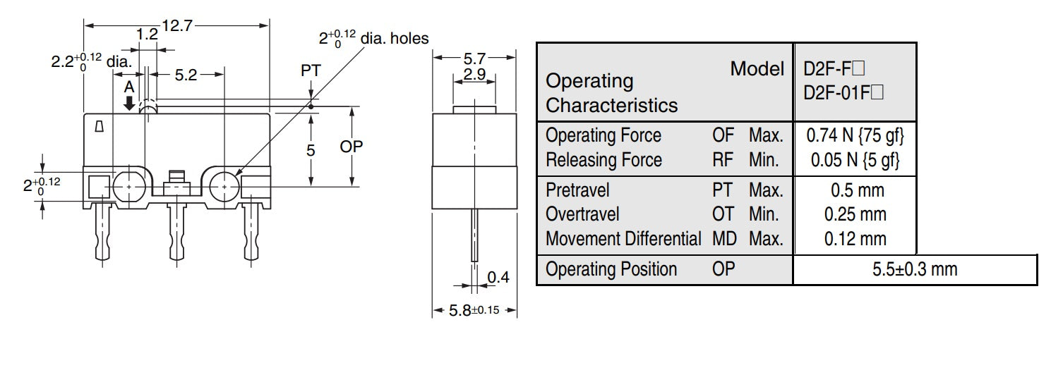 Omron Japan D2F-01F Micro Limit Switch - High Precision Snap Action Switch for Industrial Automation, Robotics, and Electronic Devices