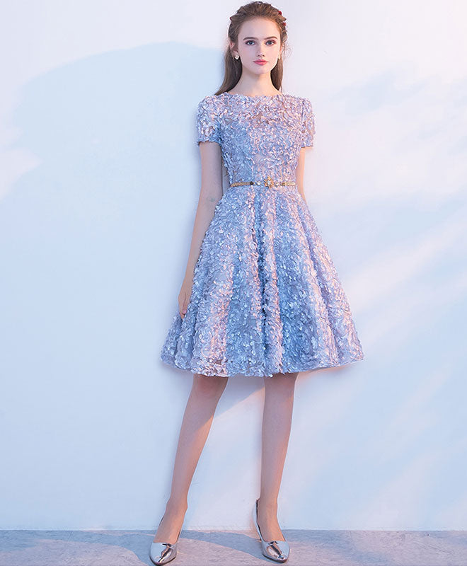 Elegant A-Line Blue Short Prom Dress & Gray Homecoming Dress for Teens - Perfect for School Dances, Parties & Special Occasions