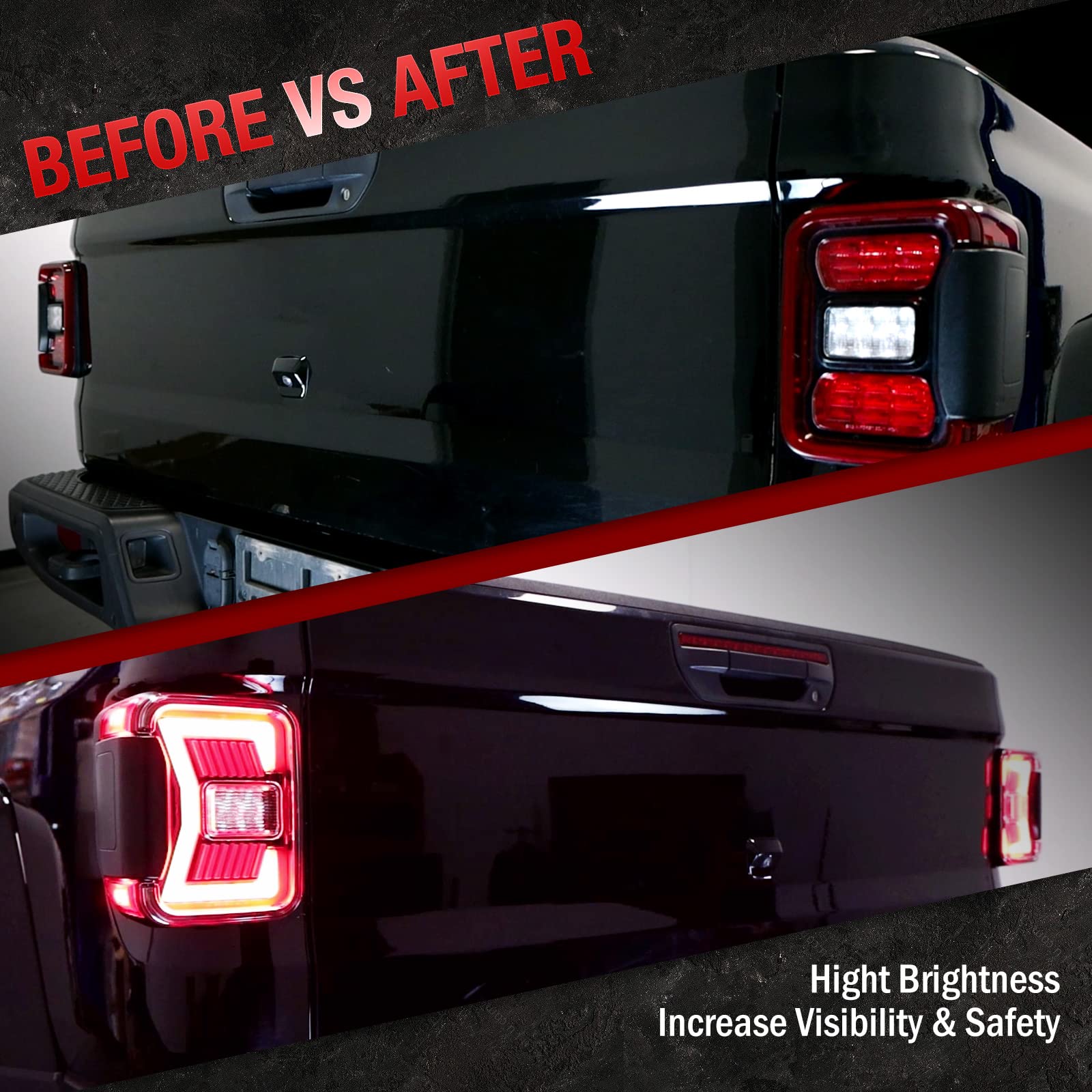 AUTOWIKI LED Tail Lights for 2019-2025 Jeep Gladiator JT - Black Smoke Lens Sequential Turn Signal Tail Lights (1 Pair) - Rear Lamps Replacement for Off-Roading & Night Driving