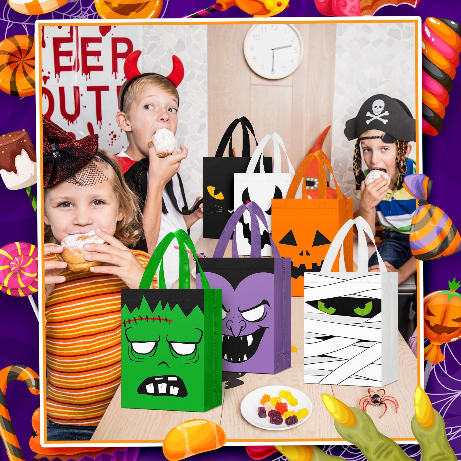 18Pcs Halloween Candy Bags - Reusable Treat Bags for Kids Party