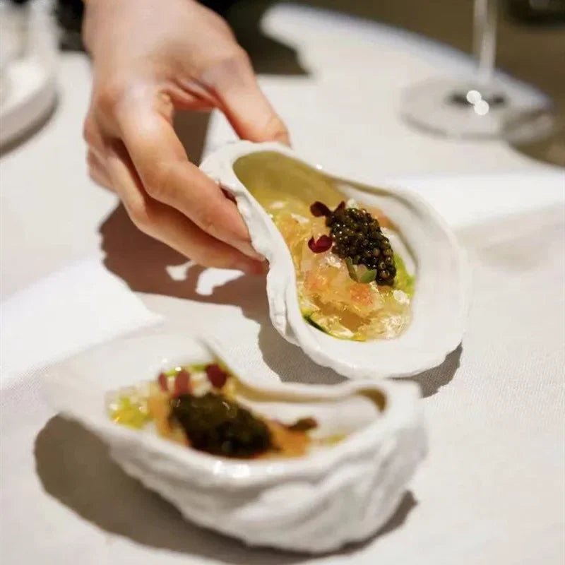 Elegant Ceramic Oyster Dessert Plate Set - Premium Porcelain Appetizer Plates for Seafood, Sushi & Fine Dining - Perfect for Restaurants, Dinner Parties & Special Occasions