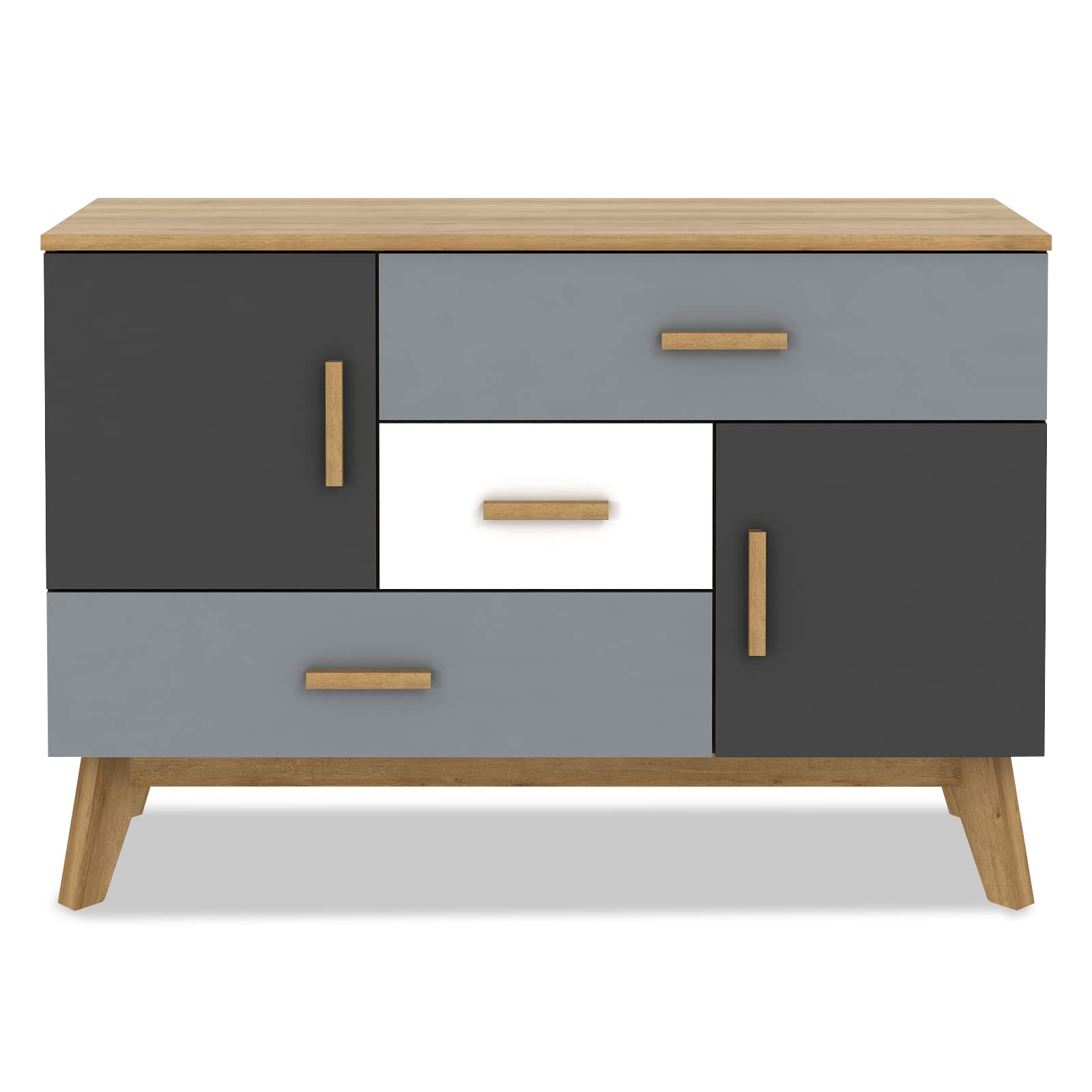 Giantex 47 Inch Free-Standing Floor Storage Cabinet with 2 Doors & 3 Drawers, Adjustable Shelf - Multifunctional Accent Dresser for Living Room, Entryway, Kitchen | Perfect for Home Organization, Bedroom Storage & Dining Room Sideboard