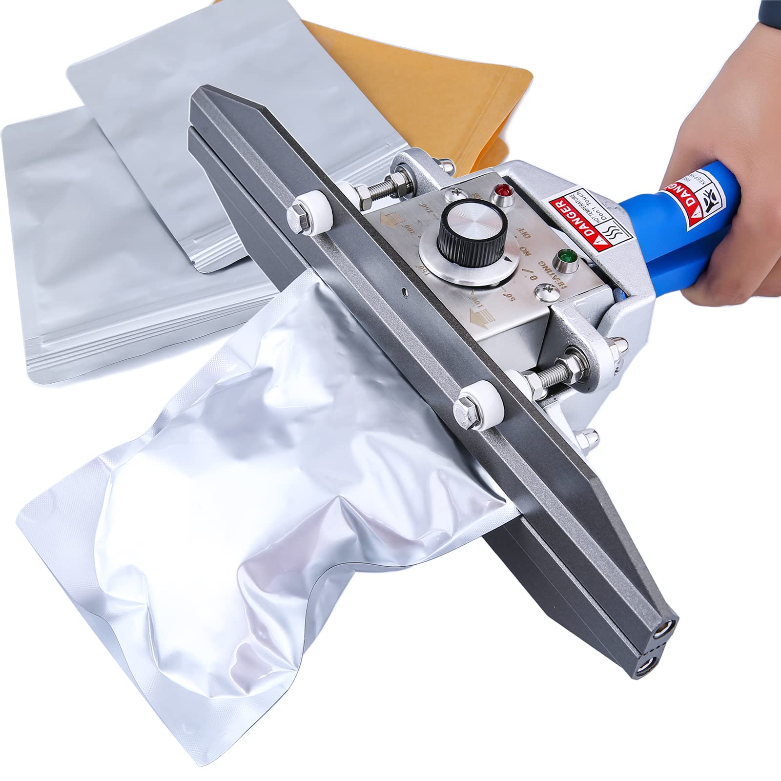 Fanlocn 12 Inch Mylar Bag Heat Sealer - Portable Handheld Crimp Sealer for Plastic Bags, Snack Bags & Food Storage | Ideal for Home Kitchen, Camping & Vacuum Sealing Food Preservation