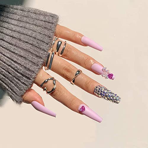Lavender pink full rhinestone color heart and bow