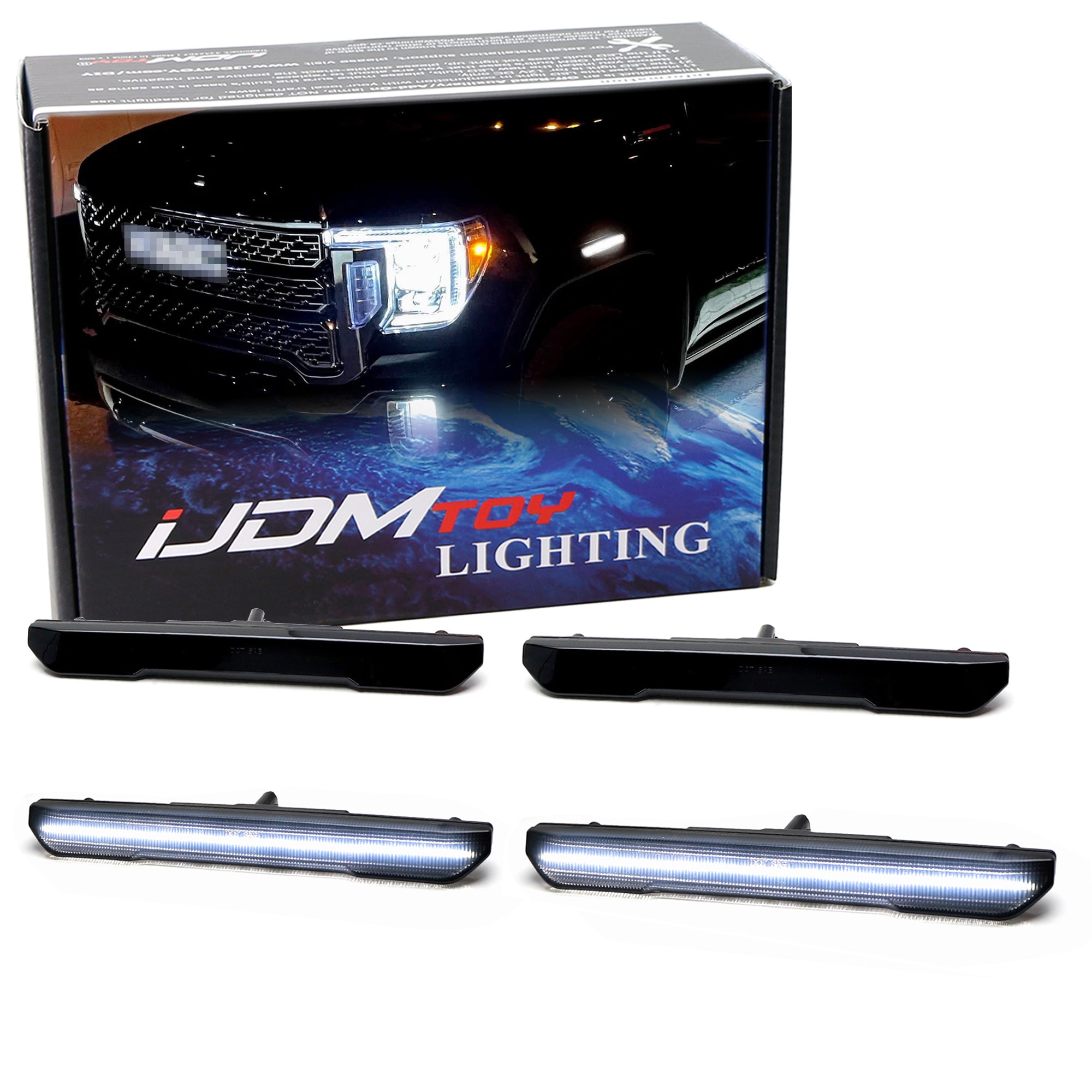 4-Piece White LED Fender Side Markers with Smoke Lens for 2020+ GMC Sierra 2500/3500 - Upgrade Your Truck's Style & Visibility for Night Driving and Off-Road Adventures