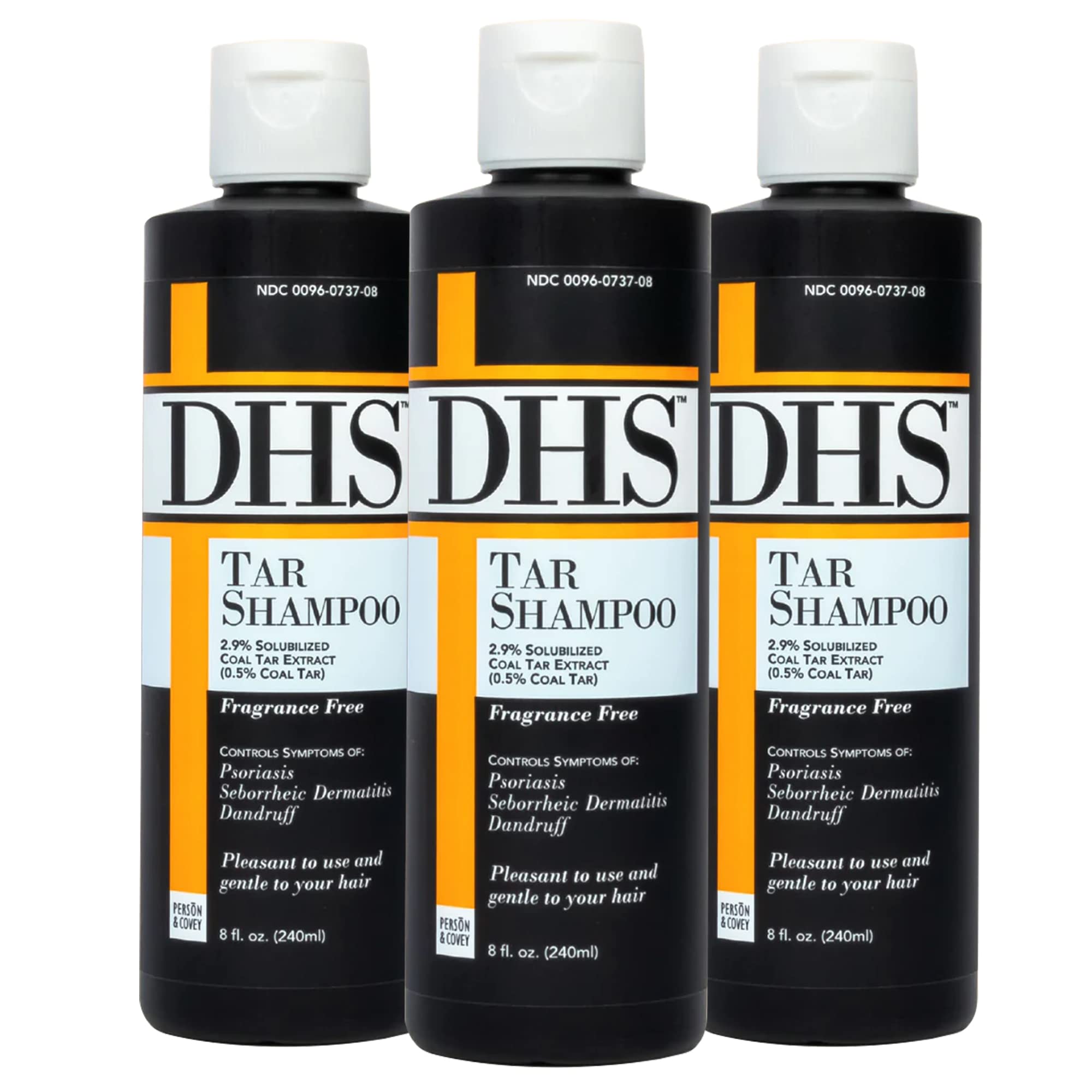 DHS Coal Tar Shampoo for Dandruff & Psoriasis Relief - Unscented Medicated Shampoo for Men & Women - Itchy Scalp Treatment for Seborrheic Dermatitis - 8 Fl Oz (Pack of 3) - Ideal for Daily Scalp Care & Flake Control