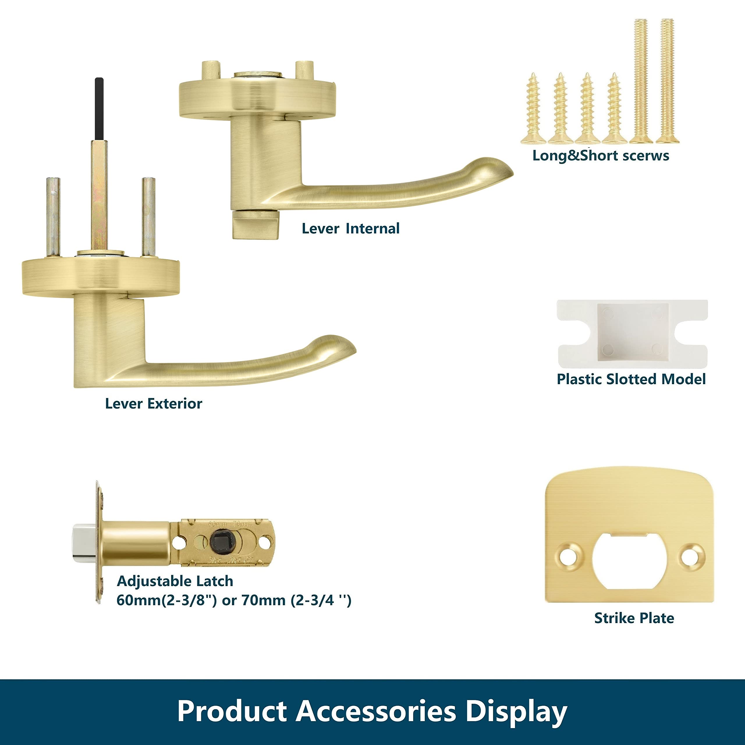 Keyless Privacy Door Lock - Light Satin Brass Finish for Bathrooms & Interior Doors