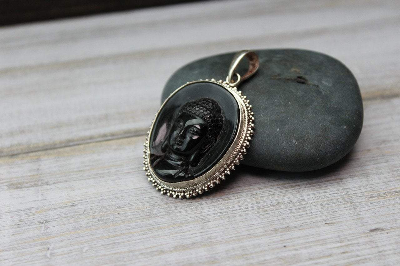 Hand Carved Onyx Buddha Pendant Necklace - Spiritual Meditation Jewelry for Yoga, Mindfulness & Buddhist Gifts