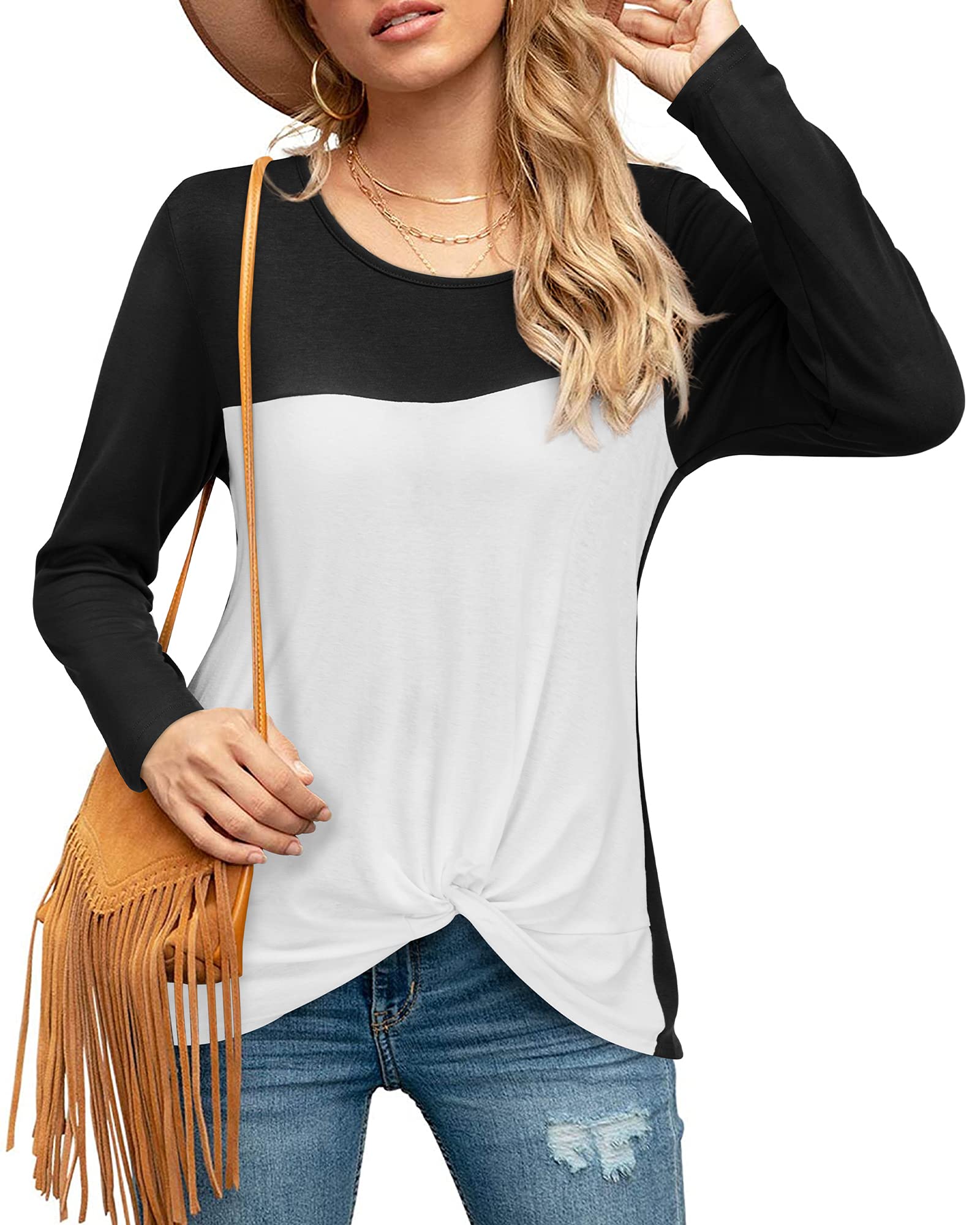 ULTRANICE Women's Long Sleeve Twist Knot Tunic Top - Casual Round Neck Blouse for Work, Date Night & Fall Layering | Flowy Shirt for Everyday Wear