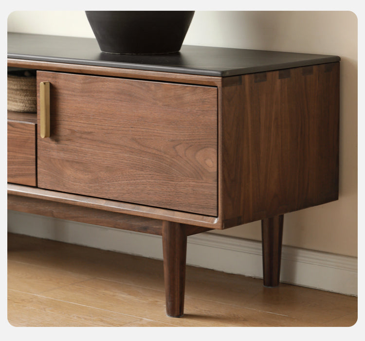 Premium Black Walnut Solid Wood TV Stand Cabinet with Storage - Modern Entertainment Center for Living Room, Home Theater & Media Organization
