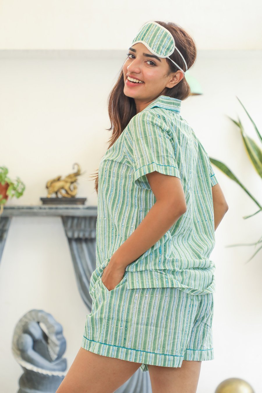 Firm Mint Azofree Handblock Printed Pure Cotton Night Suit for Women | Breathable & Comfortable Sleepwear Set | Perfect for Summer Nights & Lounge Wear