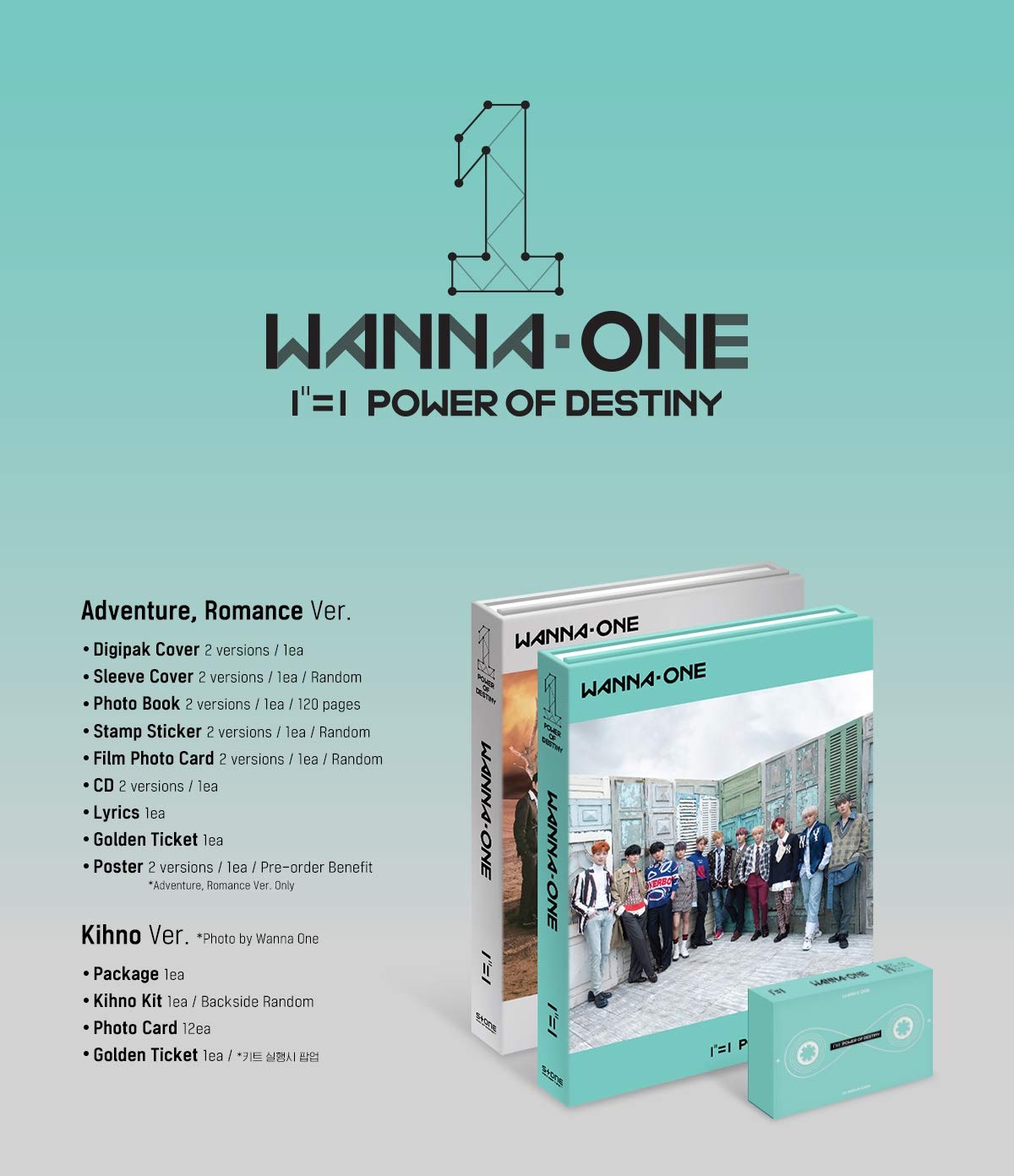 Wanna ONE - 1¹¹=1 Power of Destiny [Adventure+Romance Ver.] K-Pop Album Set with 2CDs, Photobook, Stickers, Photocards & Posters | Perfect for K-Pop Collectors and Fans of Korean Music | Great Gift for Birthdays and Special Occasions