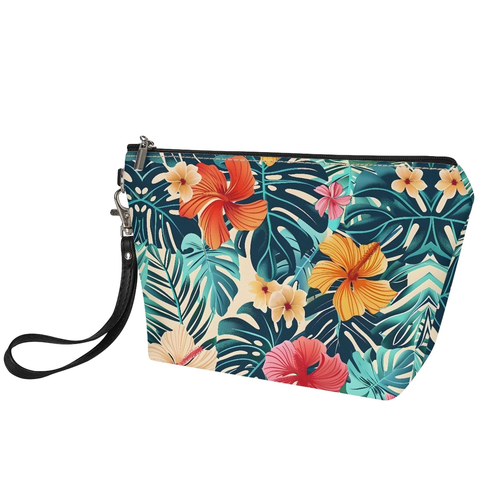 Premium Hibiscus Red Hawaiian Flower Cosmetic Bag for Women - Travel Makeup Pouch with Zipper Closure | Perfect for Vacation, Beach Trips & Daily Essentials Organization