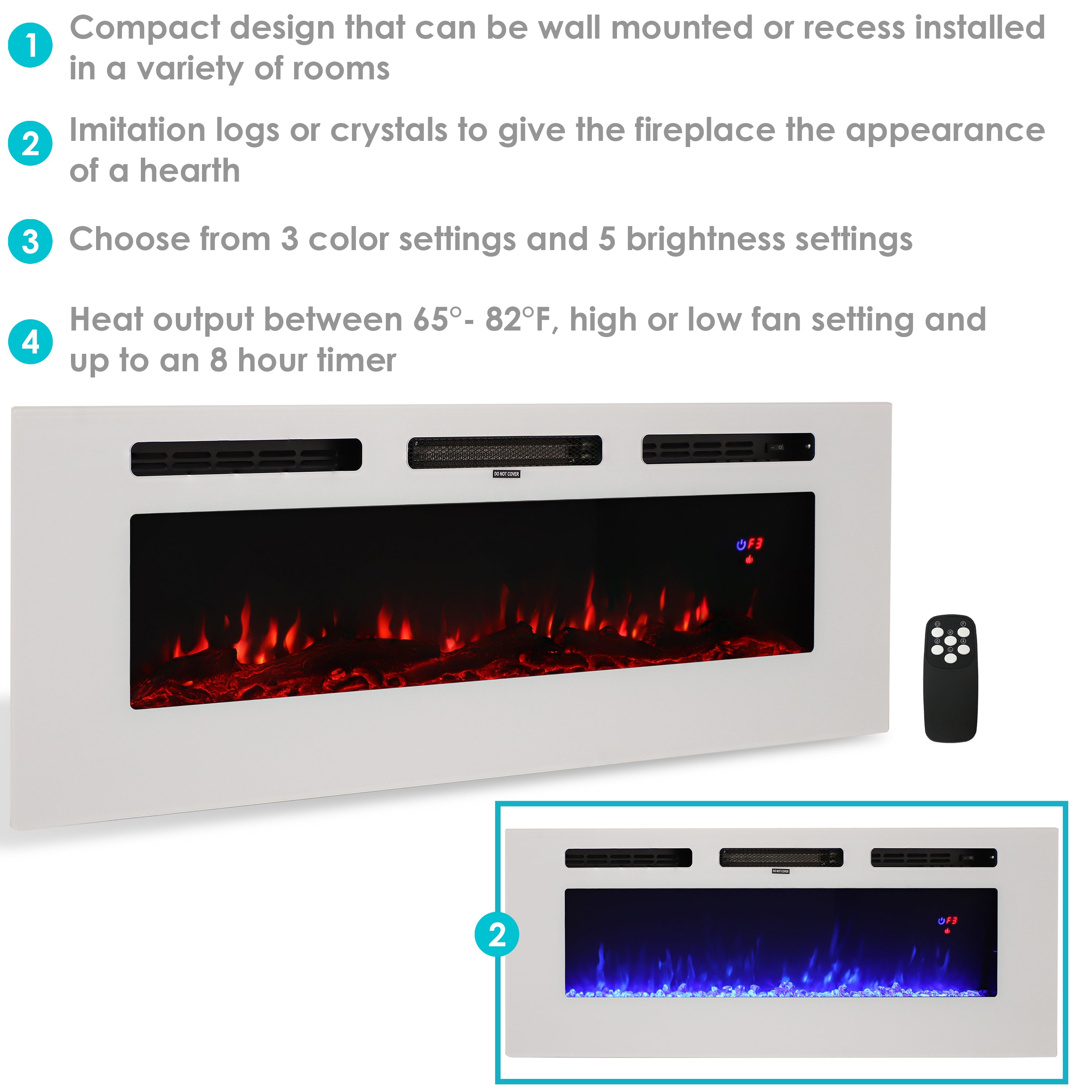 Sunnydaze Elegant Indoor Electric Fireplace - Realistic Flame Effect, Energy Efficient, Perfect for Living Room, Bedroom & Office Heating
