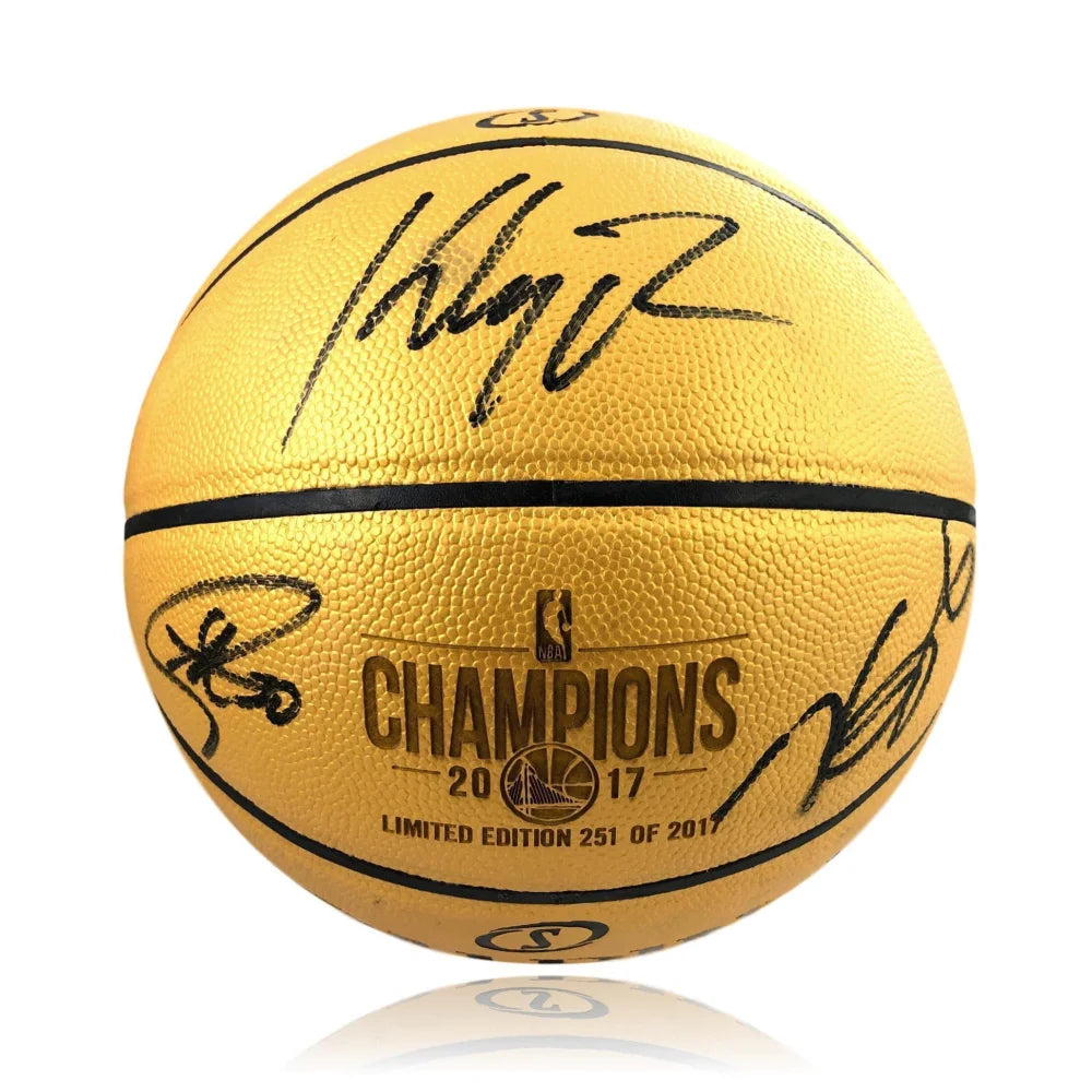 Kevin Durant Stephen Curry Klay Thompson Autographed Golden State Warriors Basketball - Limited Edition Gold BAS COA Certified - Perfect for NBA Collectors, Sports Memorabilia Fans & Warriors Gift Ideas