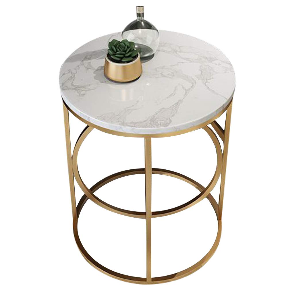 Nordic Round Side Coffee Table with Marble Top & Wrought Iron Frame - Modern Living Room Furniture for Sofa, Lounge & Home Décor - Perfect for Tea Time, Snacks & Elegant Entertaining