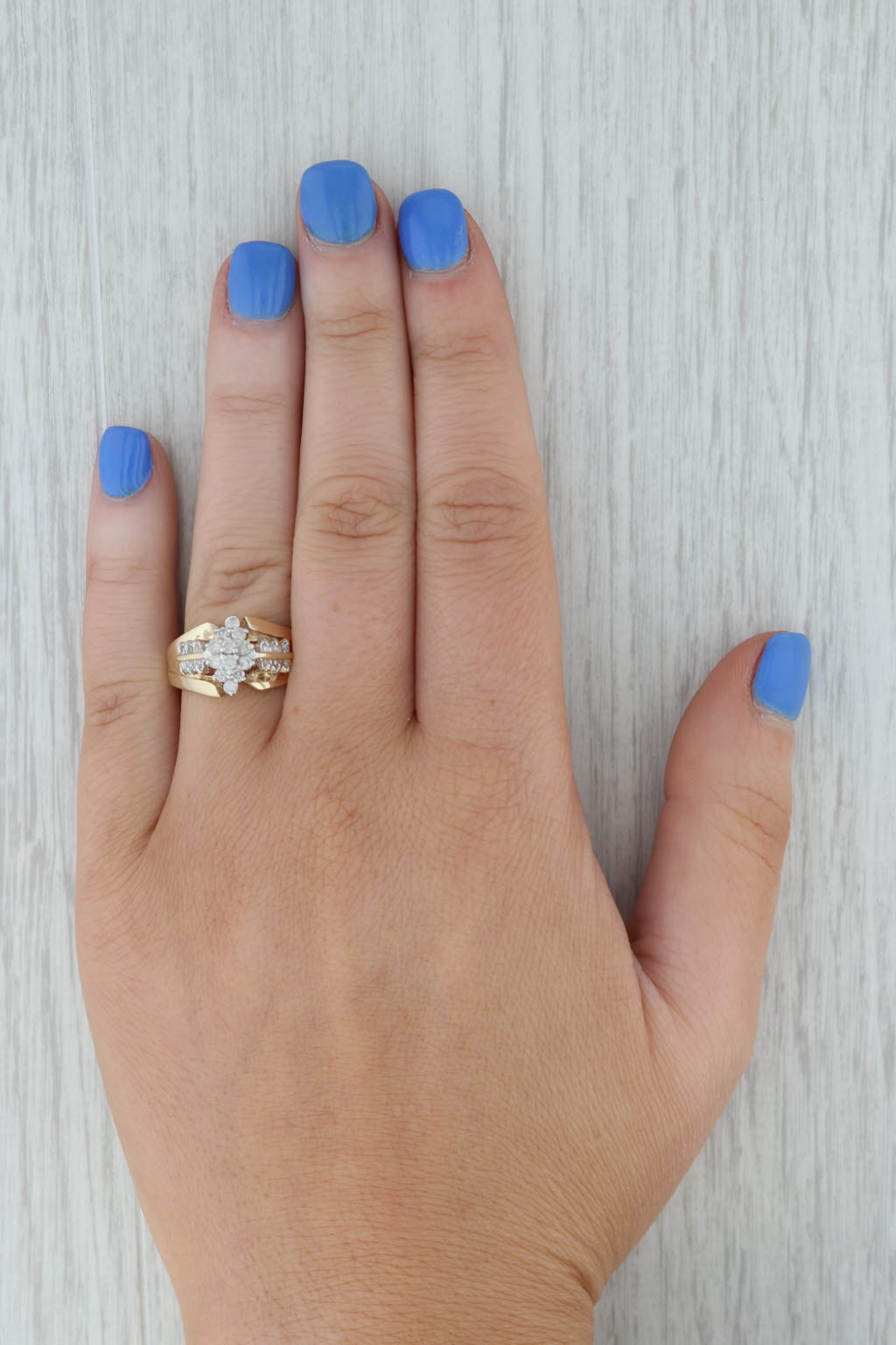 0.44ctw Diamond Cluster Engagement Ring 10k Yellow Gold Size 6.75 - Perfect Proposal Gift for Her, Wedding & Anniversary Jewelry