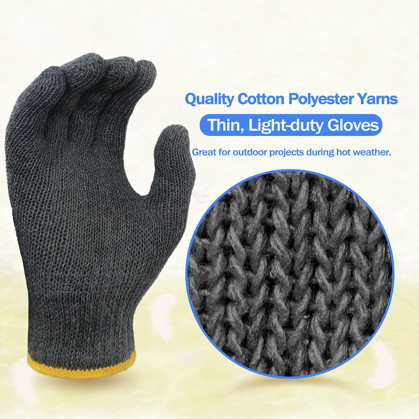 Evridwear Cotton Work Gloves - Light Duty String Knit Gloves for BBQ, Painting, Gardening (10/200 Pairs) - Perfect for Outdoor Cooking, Home Improvement & Yard Work