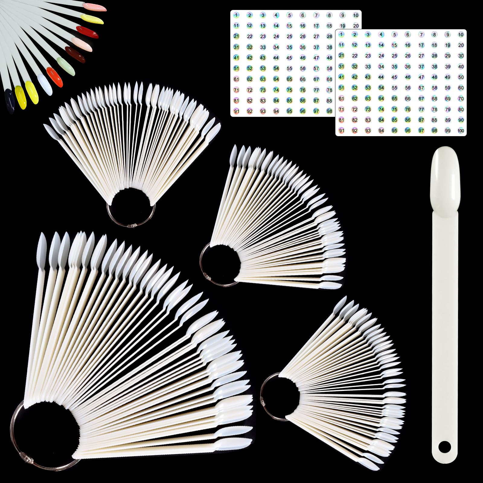 Allstarry 200 Pcs Natural Nail Swatch Sticks with Ring - Numbered Round Head False Nail Tips for Nail Polish Display & Manicure Practice - Perfect for Salon Professionals & DIY Nail Art at Home