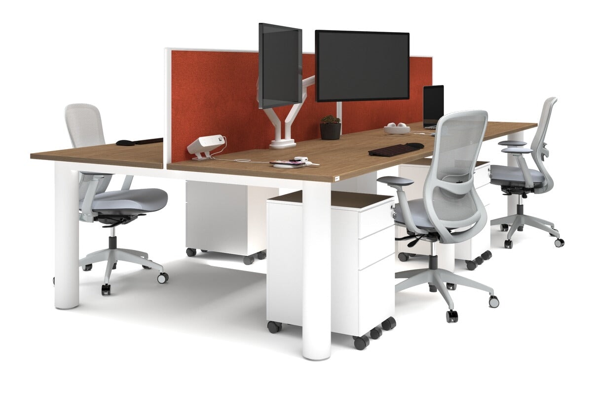 Quadro Cylinder Leg 4-Person Office Workstation Desk - 1800L x 800W with Cable Management - Perfect for Collaborative Workspaces & Open Office Environments