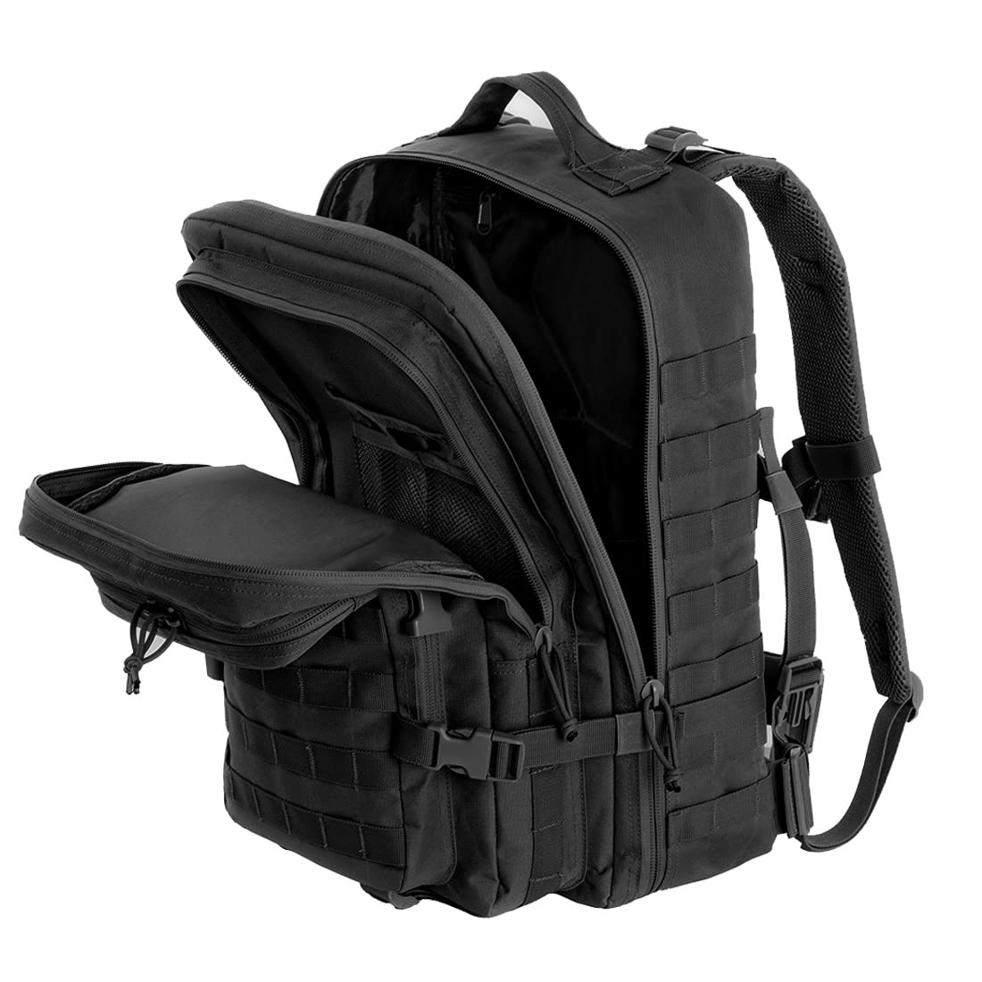 Tactical Backpack 42L - Military Molle Assault Pack for Outdoor, Hiking & Travel - Large Army 3-Day Black Backpack for Camping, Hunting & Survival Gear