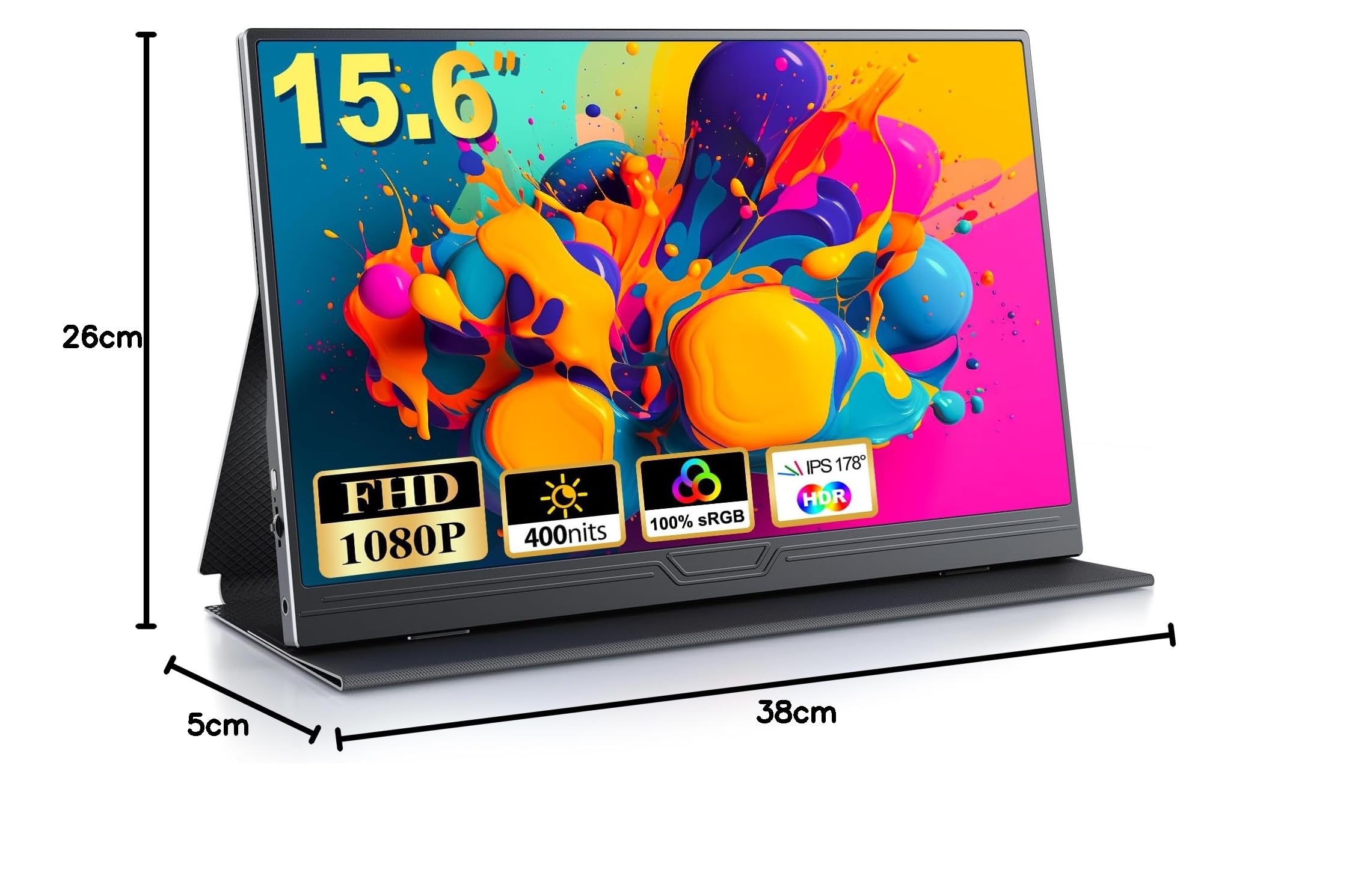 CUIUIC 15.6 Inch Portable Monitor - Full HD 1080P HDR USB-C HDMI VESA Compatible - Ultra-Thin Lightweight Second Screen for Laptop, PC, Smartphone, Xbox, PS5 - Perfect for Work, Gaming & Travel
