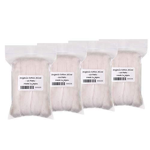 Japanese Organic Cotton Sliver 13 Feet 100% Organic Unbleached Cotton - 4 Pack | Made in Japan | Perfect for Baby Care, DIY Crafts & Natural Skincare