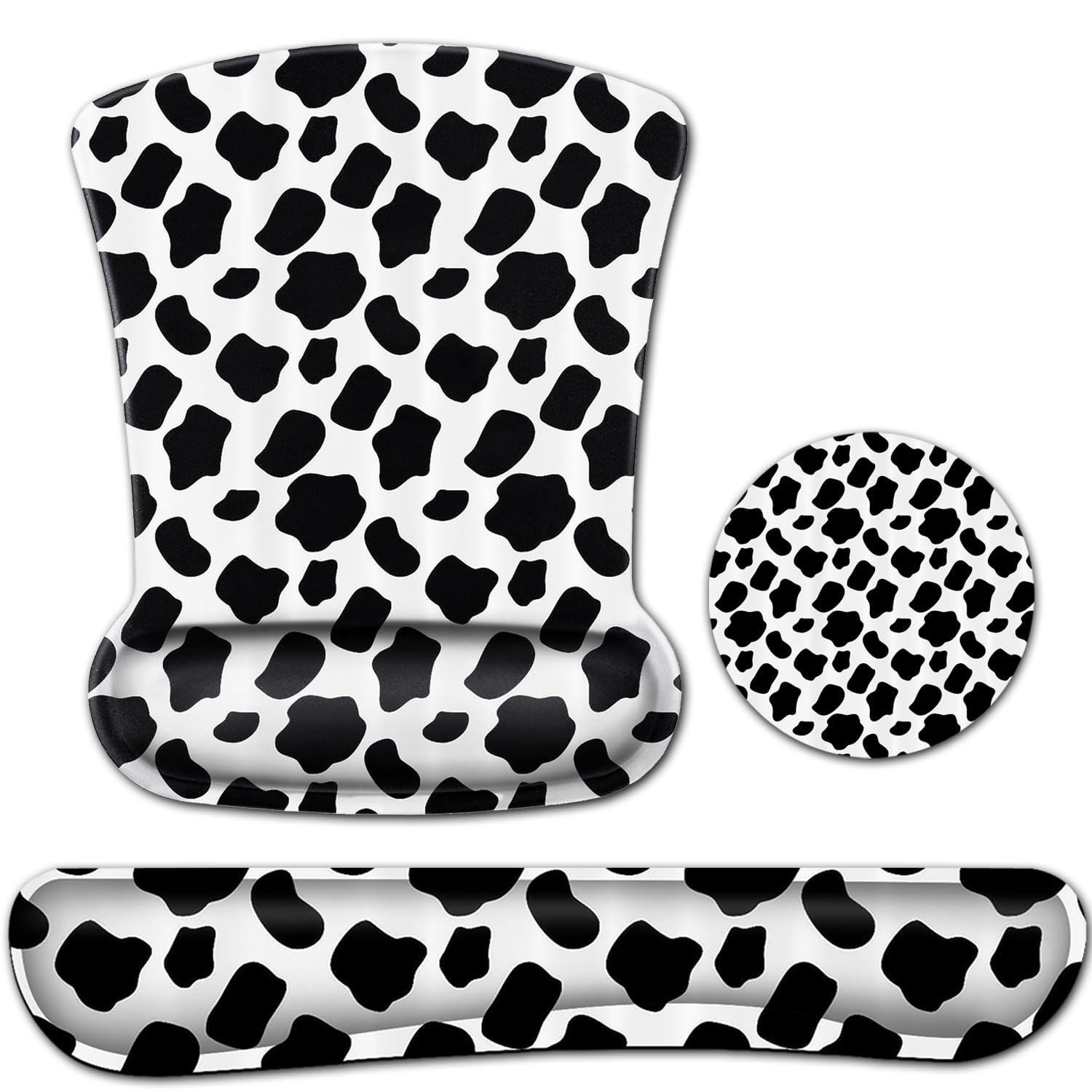 Ergonomic Gel Mouse Pad with Wrist Support - Black and White Cow Pattern, Memory Foam Keyboard Wrist Rest for Office & Gaming - Soft Desk Pad for Typing Comfort and Wireless Mouse Use