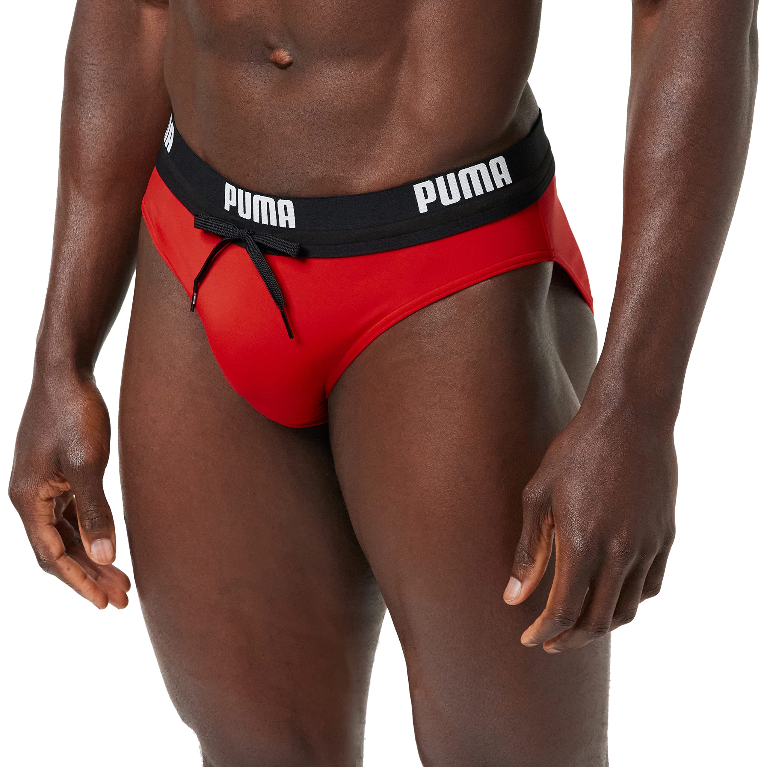 PUMA Men's Logo Swim Briefs - Quick Dry Swim Trunks for Men, Red - Perfect for Swimming, Beach, Pool & Water Sports