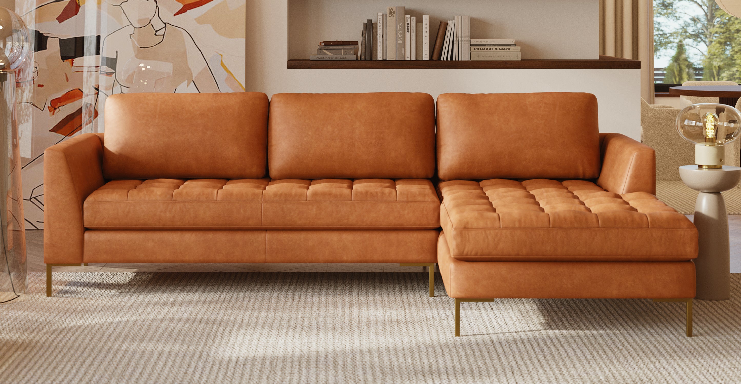 Modern Calle Right Facing Sectional Sofa - L-Shaped Corner Couch for Living Room, Family Room & Small Spaces | Comfortable Fabric Upholstery with Reversible Chaise