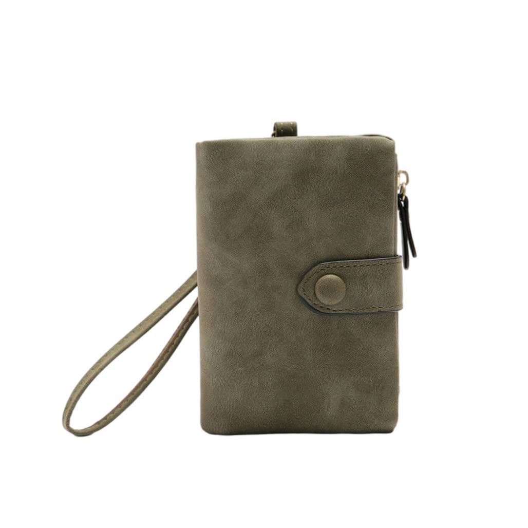 BONOCO Women's Frosted Leather Wallet - Triple Fold Purse with Handle Strap, Credit Card Slots & Coin Pocket | Compact & Stylish for Everyday Use, Travel & Shopping