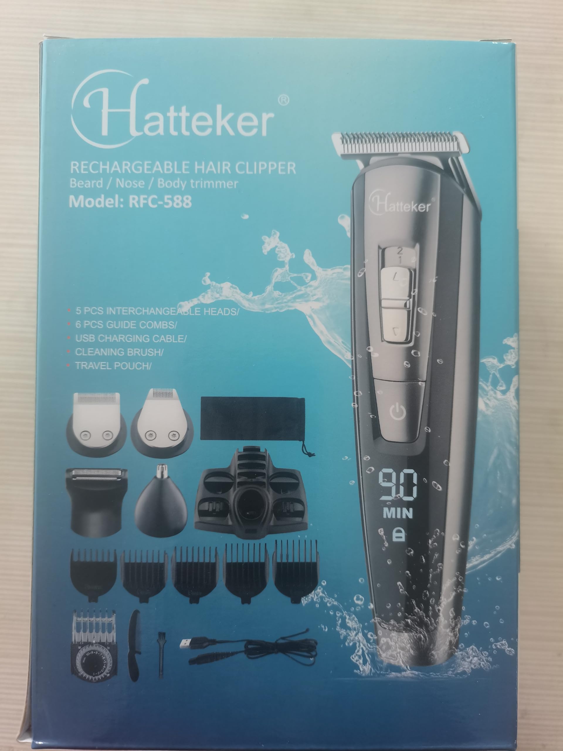 Hatteker Cordless Beard & Hair Trimmer for Men - Rechargeable USB Wet/Dry Clipper Kit with LED Display - Battery Powered Grooming Tool for Men, Women & Kids - Perfect for Home, Travel & Professional Use